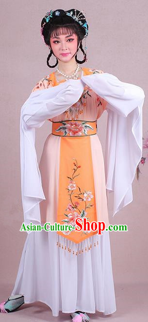 Chinese Traditional Shaoxing Opera Court Maid Embroidered Orange Dress Beijing Opera Maidservants Costume for Women