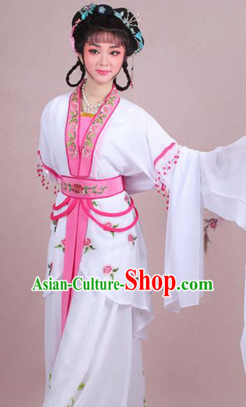 Chinese Traditional Shaoxing Opera Court Maid Embroidered White Dress Beijing Opera Maidservants Costume for Women