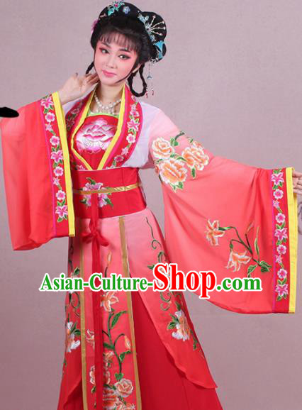 Chinese Traditional Shaoxing Opera Palace Lady Embroidered Red Dress Beijing Opera Princess Costume for Women