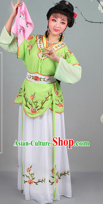Chinese Traditional Shaoxing Opera Hua Dan Embroidered Green Dress Beijing Opera Village Girl Costume for Women