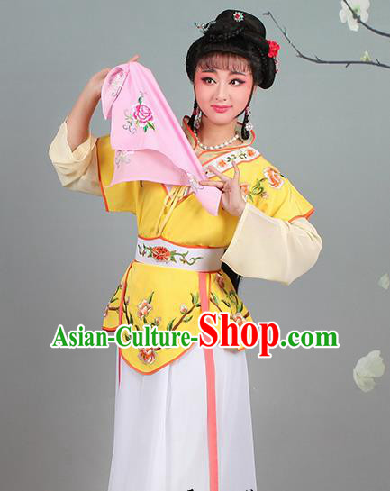 Chinese Traditional Shaoxing Opera Hua Dan Embroidered Yellow Dress Beijing Opera Village Girl Costume for Women