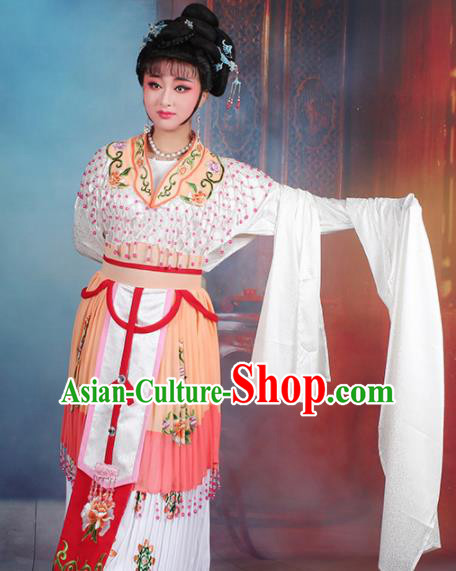 Chinese Traditional Shaoxing Opera Hua Dan Princess Embroidered Orange Dress Beijing Opera Peri Costume for Women