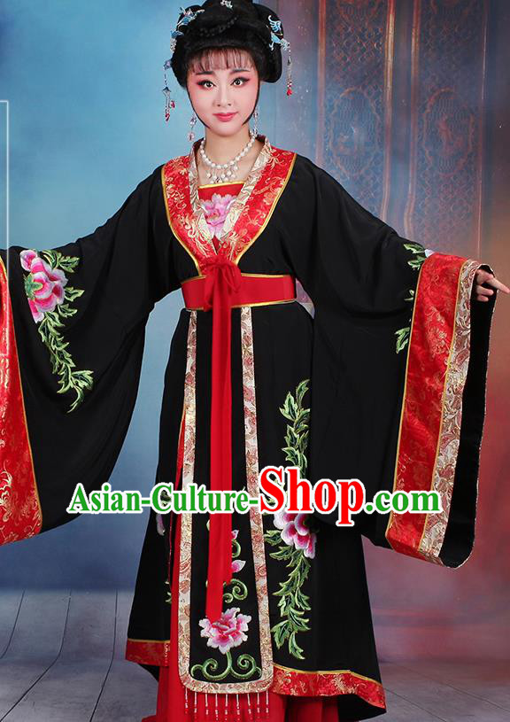 Chinese Traditional Shaoxing Opera Old Women Embroidered Black Dress Beijing Opera Palace Queen Costume for Women