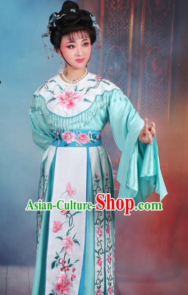 Chinese Traditional Shaoxing Opera Court Princess Embroidered Green Dress Beijing Opera Hua Dan Costume for Women