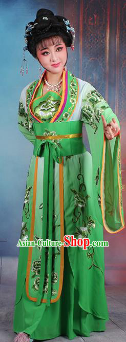 Chinese Traditional Shaoxing Opera Imperial Consort Embroidered Green Dress Beijing Opera Hua Dan Costume for Women