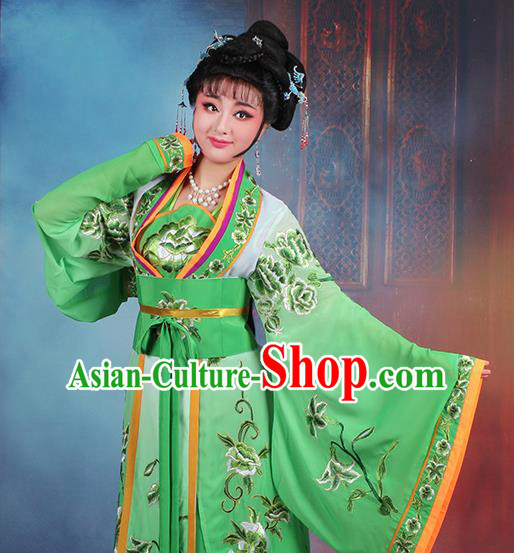 Chinese Traditional Shaoxing Opera Imperial Consort Embroidered Green Dress Beijing Opera Hua Dan Costume for Women