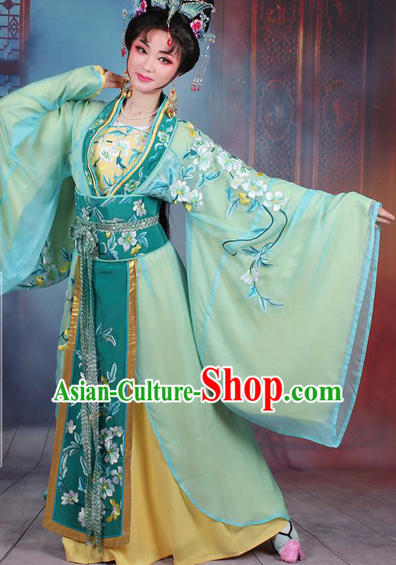 Chinese Traditional Shaoxing Opera Empress Embroidered Green Dress Beijing Opera Hua Dan Costume for Women