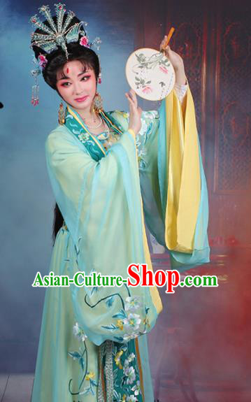 Chinese Traditional Shaoxing Opera Empress Embroidered Green Dress Beijing Opera Hua Dan Costume for Women