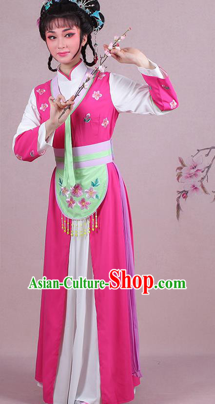 Chinese Traditional Shaoxing Opera Maidservants Embroidered Rosy Dress Beijing Opera Young Lady Costume for Women