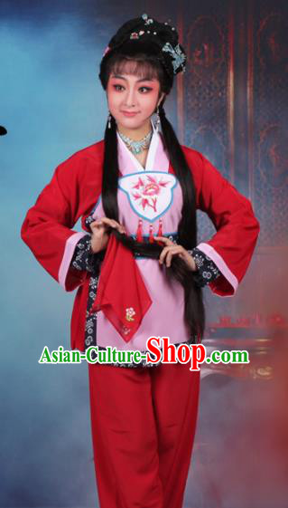 Chinese Traditional Huangmei Opera Servant Girl Embroidered Red Dress Beijing Opera Maidservants Costume for Women