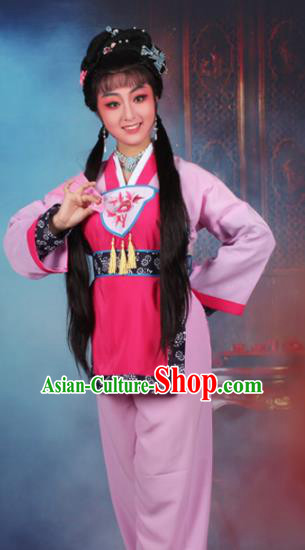 Chinese Traditional Huangmei Opera Servant Girl Embroidered Pink Dress Beijing Opera Maidservants Costume for Women