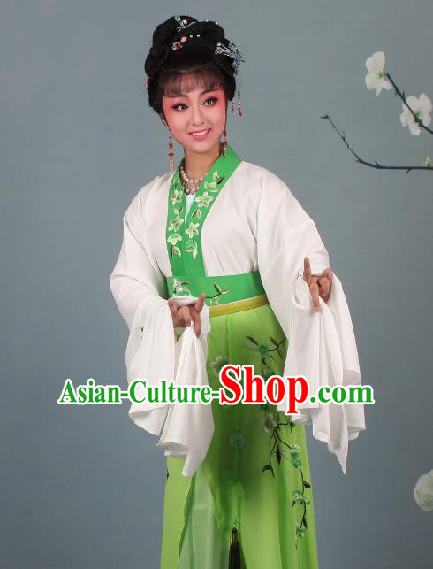 Chinese Traditional Huangmei Opera Rich Lady Embroidered Green Dress Beijing Opera Hua Dan Costume for Women