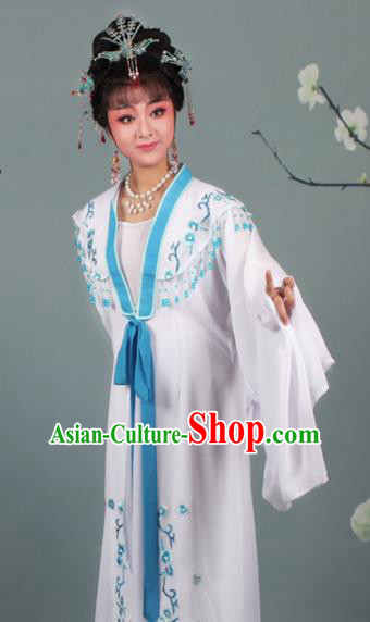 Chinese Traditional Huangmei Opera Rich Lady Embroidered White Dress Beijing Opera Hua Dan Costume for Women