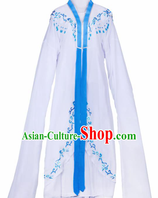 Chinese Traditional Huangmei Opera Rich Lady Embroidered White Dress Beijing Opera Hua Dan Costume for Women