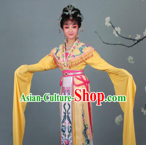 Chinese Traditional Huangmei Opera Imperial Consort Embroidered Yellow Dress Beijing Opera Court Lady Costume for Women