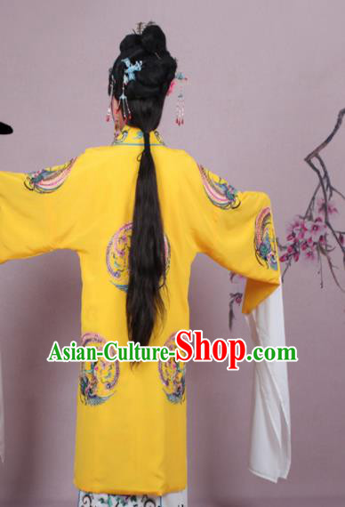 Chinese Traditional Huangmei Opera Imperial Empress Embroidered Yellow Dress Beijing Opera Court Queen Costume for Women