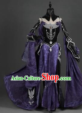 Chinese Traditional Cosplay Princess Embroidered Purple Dress Ancient Swordswoman Costume for Women