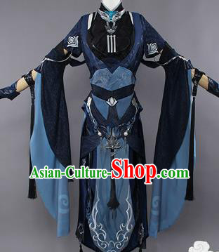 Chinese Traditional Cosplay Female Knight Black Hanfu Dress Ancient Swordswoman Costume for Women