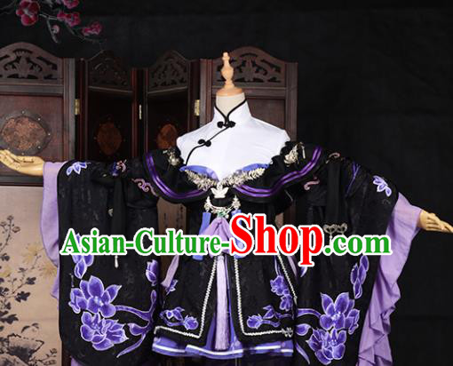Chinese Traditional Cosplay Black Hanfu Dress Ancient Swordswoman Costume for Women