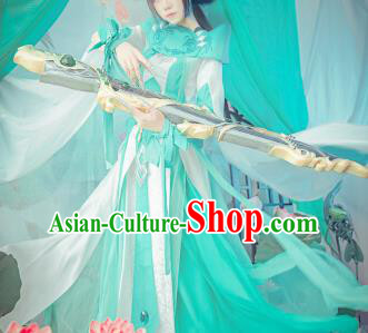 Chinese Traditional Cosplay Princess Green Hanfu Dress Ancient Swordswoman Costume for Women