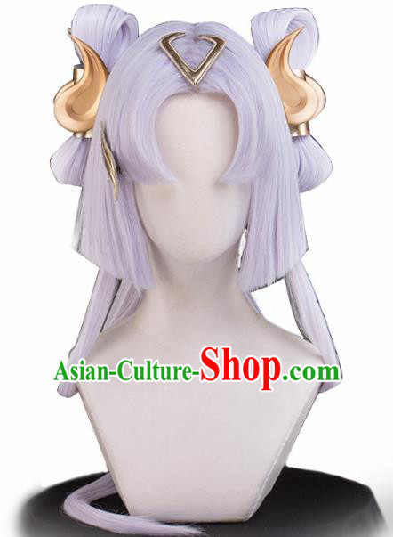 Chinese Traditional Cosplay Wigs Ancient Peri Wig Sheath and Hairpins Hair Accessories Complete Set for Women