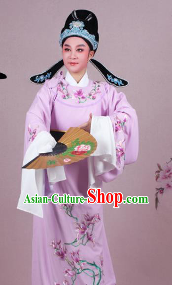 Chinese Traditional Peking Opera Nobility Childe Purple Robe Beijing Opera Niche Embroidered Mangnolia Costume for Men