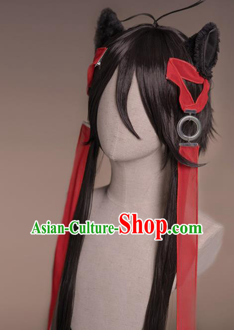 Chinese Traditional Cosplay Knight Wigs Halloween Swordsman Wig Sheath for Men