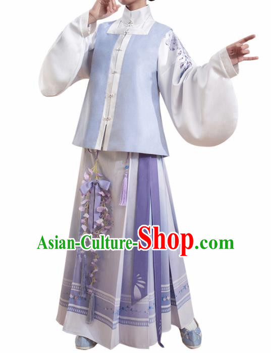 Chinese Traditional Ming Dynasty Blouse and Purple Skirt Ancient Nobility Lady Costume for Women