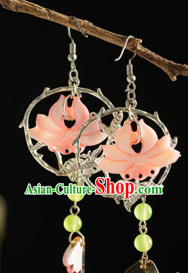 Chinese Traditional Accessories Ancient Cosplay Princess Pink Shell Lotus Earrings for Women