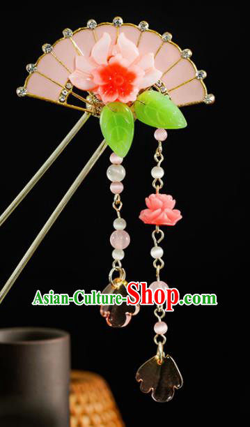 Chinese Traditional Hair Accessories Ancient Princess Pink Shell Lotus Hairpins for Women