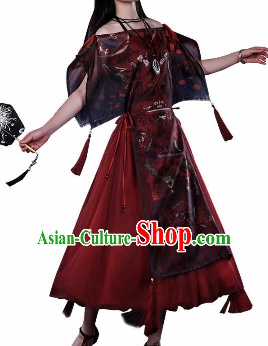 Traditional Halloween Cosplay Swordswoman Costume Ancient Knight Red Dress for Women