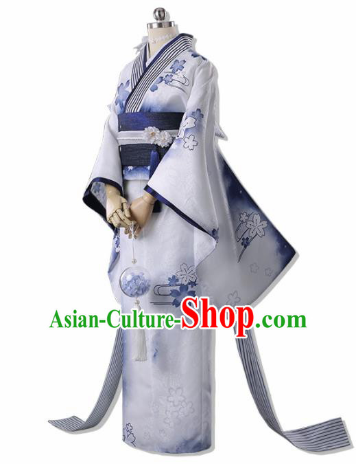 Traditional Halloween Cosplay Swordswoman Costume Japanese Kimono Yukata Dress for Women