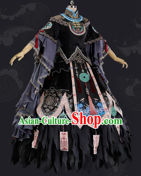 Traditional Halloween Cosplay Peri Costume Chinese Ancient Court Princess Black Hanfu Dress for Women