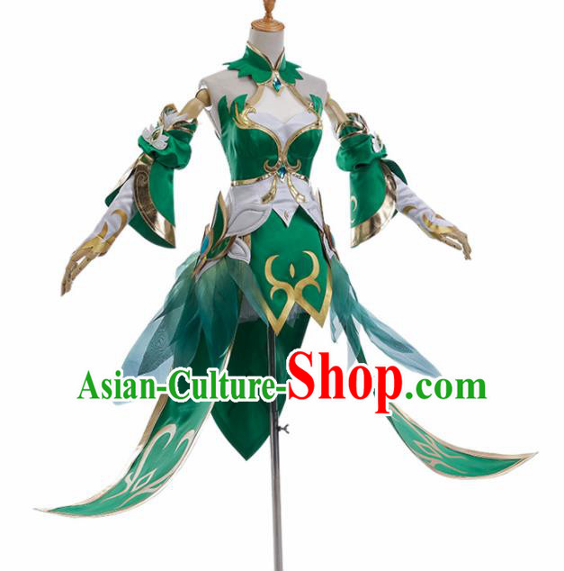 Traditional Halloween Cosplay Swordswoman Costume Chinese Ancient Peri Green Hanfu Dress for Women