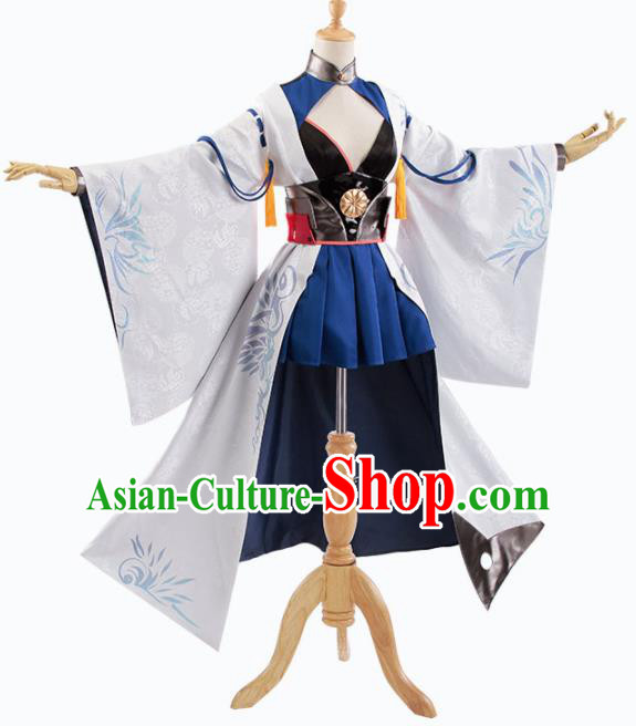 Traditional Halloween Cosplay Swordswoman Costume Chinese Ancient Heroine White Hanfu Dress for Women