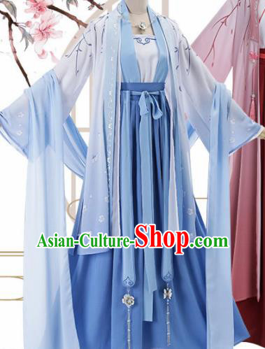 Chinese Traditional Cosplay Princess Costume Ancient Tang Dynasty Blue Hanfu Dress for Women