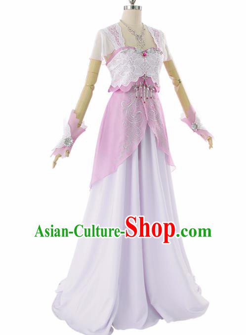 Traditional Halloween Cosplay Swordswoman Costume Princess Pink Hanfu Dress for Women