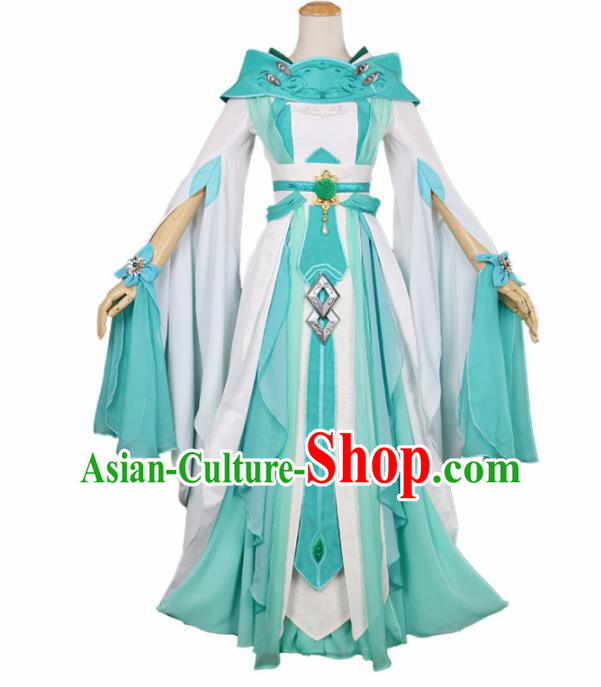 Chinese Traditional Cosplay Peri Princess Costume Ancient Swordswoman Green Hanfu Dress for Women