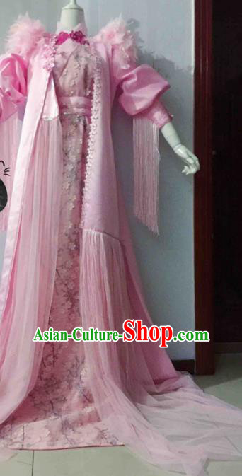 Traditional Halloween Cosplay Swordswoman Costume Ancient Princess Pink Hanfu Dress for Women