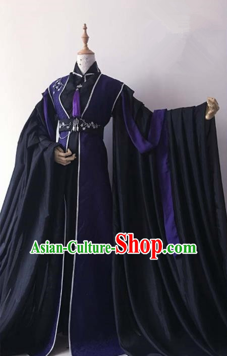 Chinese Traditional Cosplay Emperor Black Costume Ancient Swordsman Hanfu Clothing for Men