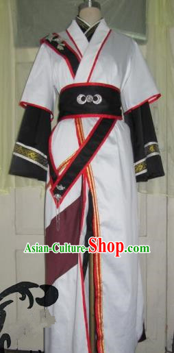 Chinese Traditional Cosplay Young Hero Costume Ancient Swordsman White Hanfu Clothing for Men