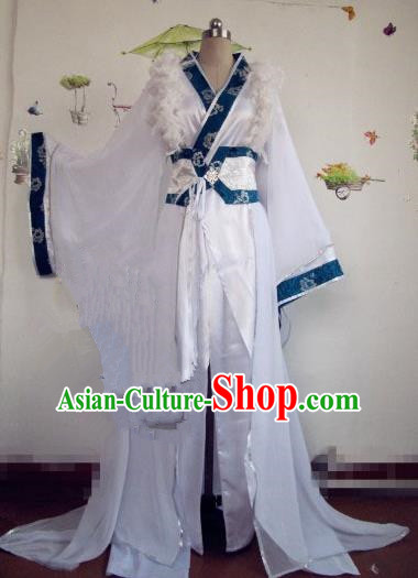 Chinese Traditional Cosplay Prince Costume Ancient Swordsman White Hanfu Clothing for Men