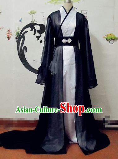 Chinese Traditional Cosplay Knight Costume Ancient Swordsman Black Hanfu Clothing for Men
