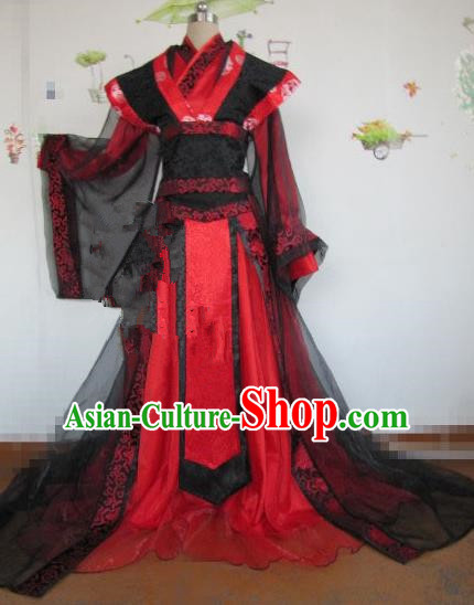 Chinese Traditional Cosplay Royal Highness Costume Ancient Swordsman Red Hanfu Clothing for Men