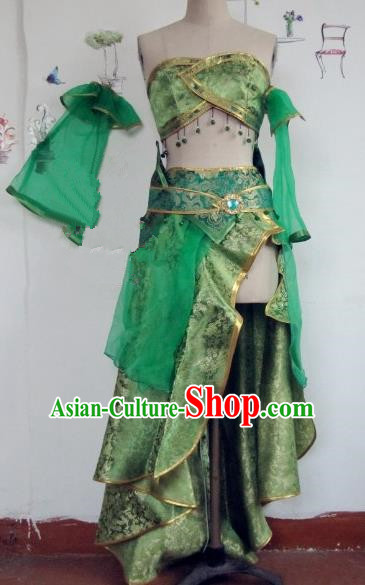 Chinese Traditional Cosplay Apsaras Costume Ancient Tang Dynasty Princess Green Hanfu Dress for Women