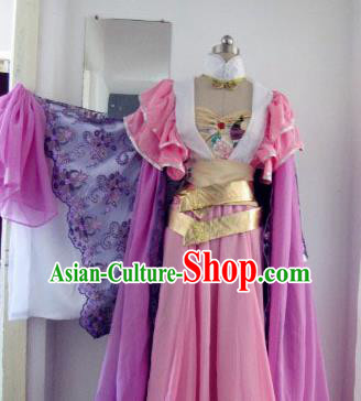 Chinese Traditional Cosplay Swordswoman Costume Ancient Peri Princess Pink Hanfu Dress for Women