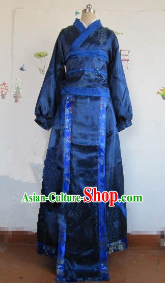 Chinese Traditional Cosplay Qin Dynasty Costume Ancient Swordsman Blue Hanfu Clothing for Men