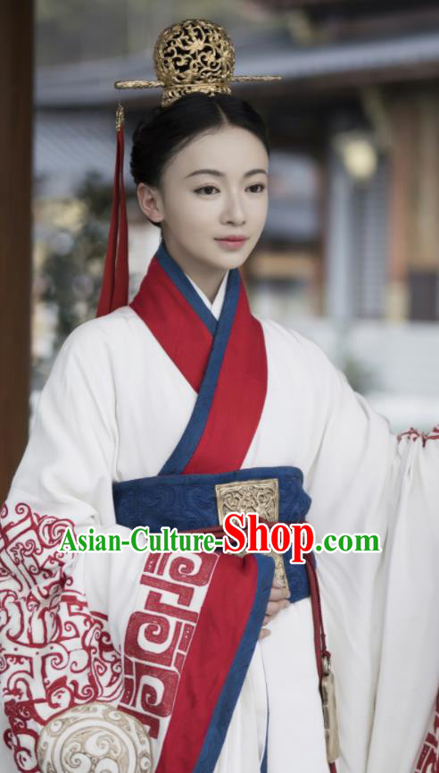 Chinese Ancient Warring States Period The Lengend of Haolan Court Lady Embroidered Historical Costume and Headpiece for Women