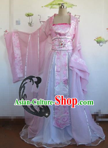 Chinese Traditional Cosplay Princess Costume Ancient Peri Pink Hanfu Dress for Women