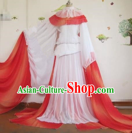 Chinese Traditional Cosplay Princess Costume Ancient Peri White Hanfu Dress for Women